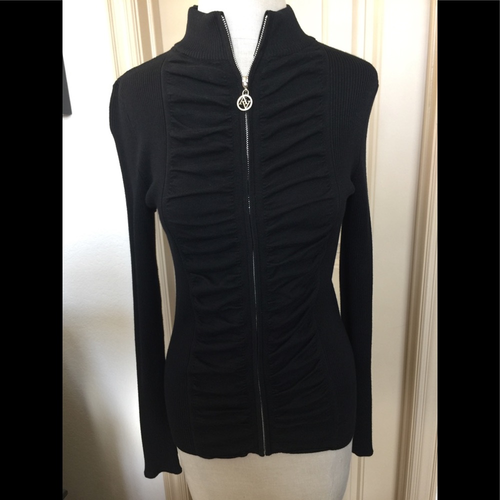 Adrienne Vittadini Ruched Black Cardigan NWT